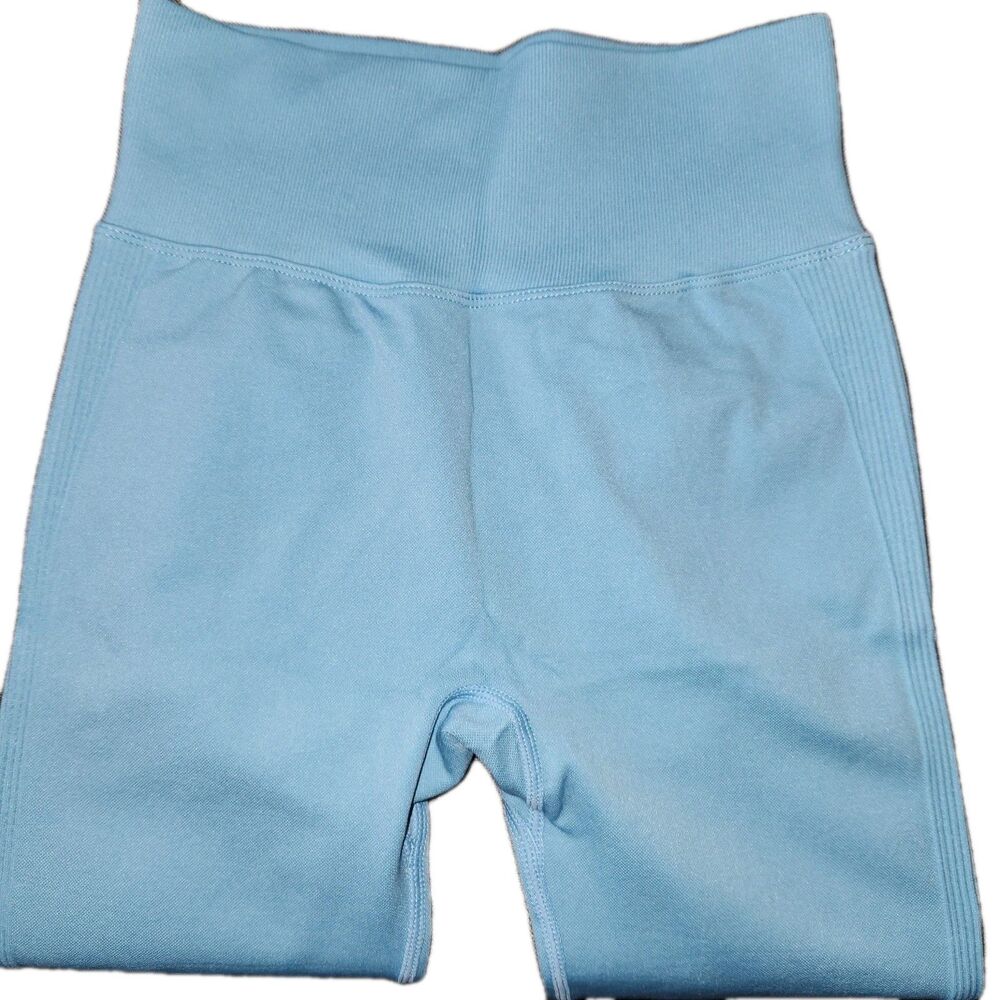 Blue Scrunch Butt Side Rib High Waist Butt Lifting Active Leggings Sz Small